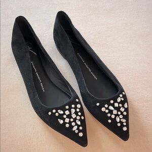 Giuseppe Zanotti Suede Pointed Toe Embellished Flats